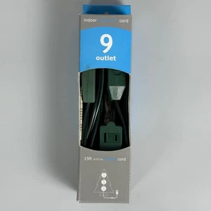 Indoor 15 ft 18/2 Extension Cord 9 Outlet On/Off Switch Green Tree Light Plug - Picture 1 of 2