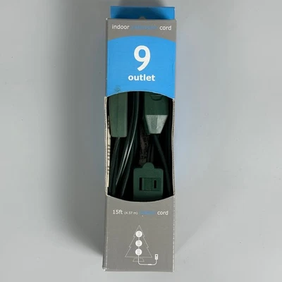 Indoor 15 ft 18/2 Extension Cord 9 Outlet On/Off Switch Green Tree Light Plug - Image 1 of 2