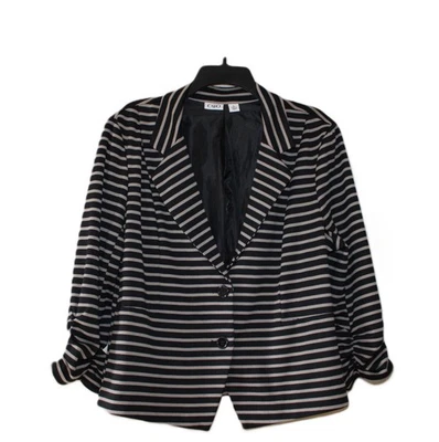 Blazer Cato XL Elastizado Negro Tostado Rayas Mangas Ruche 2 Bolsillos Chaqueta 2 Botones Foto 1 de 4