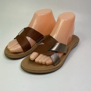 Olukai Nonohe Olu Womens Slide Sandals Leather Brown/ Golden Size 7 - Picture 1 of 9