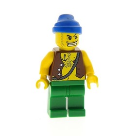 1x Lego Minifigure Pirate Legs Green Grin Head Cloth Bandana Anchor 6243 pi107