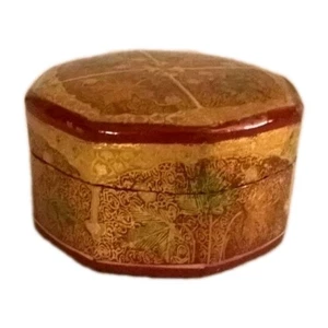 Pappmaché Schmuckschatulle rot mit Blattgold Muster Made in India Andenken Stash Box - Bild 1 von 19