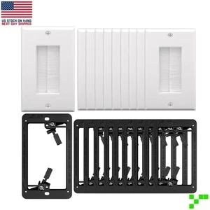 10x Brush Wall Plate & Mounting Bracket Cable Pass Through Insert Single Gang - Picture 1 of 9