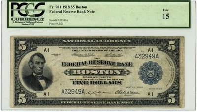 FR.781 $5 1918 Federal Reserve Bank Note Boston F15 PCGS Currency 950750-108 - Image 1 of 3