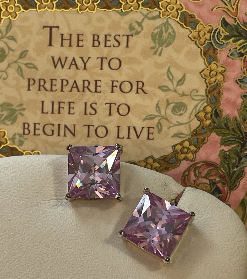 Pendientes de Amatista Facetada Marcados Plata de Ley 925 3/8" Cuadrados Clip-on Foto 1 de 4