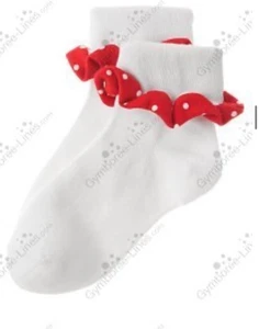 Gymboree vintage 2006 WISH YOU WERE HERE red white polkadot RUFFLE SOCKS NWT 5-7 - Picture 1 of 3