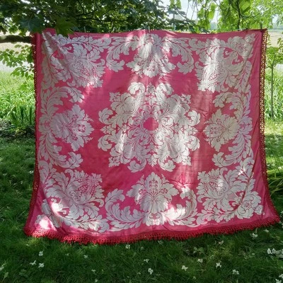 Vintage Damasco S Leucio Lavorazione a Mano Italian Red Silk Bedspread Queen - Image 1 of 4