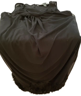 JS Boutique Cocktail Dress Black Lined Size 6 Nylon Poly Large Rosettes At Hem - Image 1 of 4