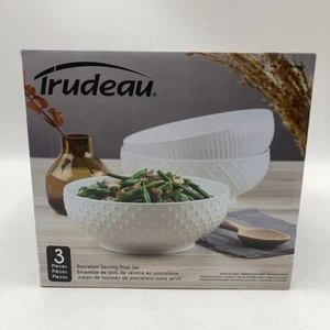 Juego de 3 cuencos para servir de porcelana Trudeau de 9,2 pulgadas de diámetro blanco - Nuevo con defecto - Imagen 1 de 12