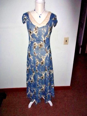 Coldwater Creek Woman's Blue Floral Dress Sz 10 w/Necklace & Camisole FREE SHIP! - Image 1 of 4