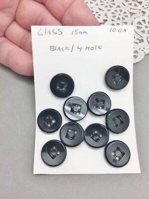 复古艺术装饰 15 毫米圆形黑色玻璃纽扣 10 件套 4 孔哀悼 — 第 1/3 张图片