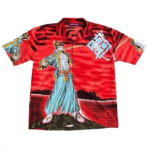 Y2K POINT ZERO ALL OVER PRINT RED ANIME BUTTON UP SHIRT MENS SIZE L - Picture 1 of 3