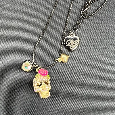 Collar Calavera Azúcar Betsey Johnson Calavera Tono Dorado, Cadena Tono Plata 19" Foto 1 de 4