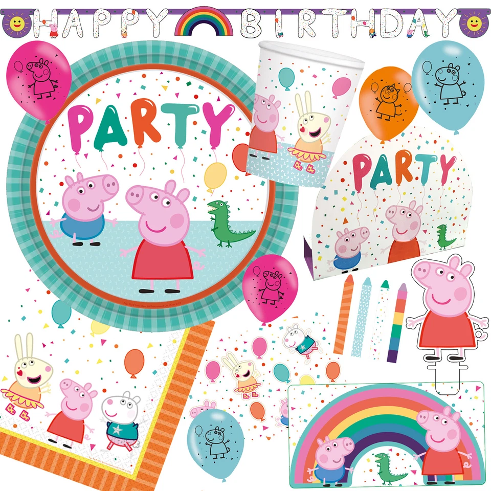 PEPPA WUTZ GEBURTSTAG - Geschirr Deko Kinder  Peppa Pig Party Mitgebsel Set  - Bild 1 von 1