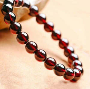 Natural 8mm Brazil Burgundy Red Garnet Round Gems Beads Stretchy Bracelet 7.5'' - Picture 1 of 3