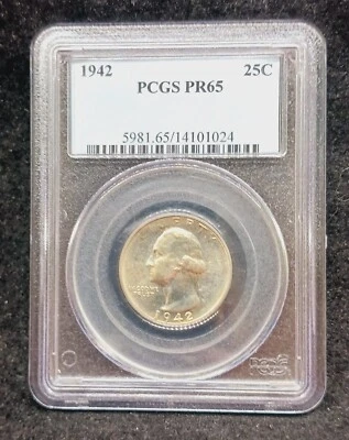 Moneda de cuarto de dólar Washington 1942 PCGS PR65 Foto 1 de 4