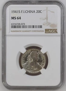 NGC MS64-French Indo-China 1941S Liberty Head 20 Cents Choice BU Scarce - Picture 1 of 2