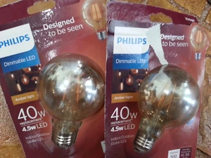 Philips 40-Watt Vintage G25 Globe Light Bulb Dimmable LED E26 Amber Light 2-Pack - Picture 1 of 4