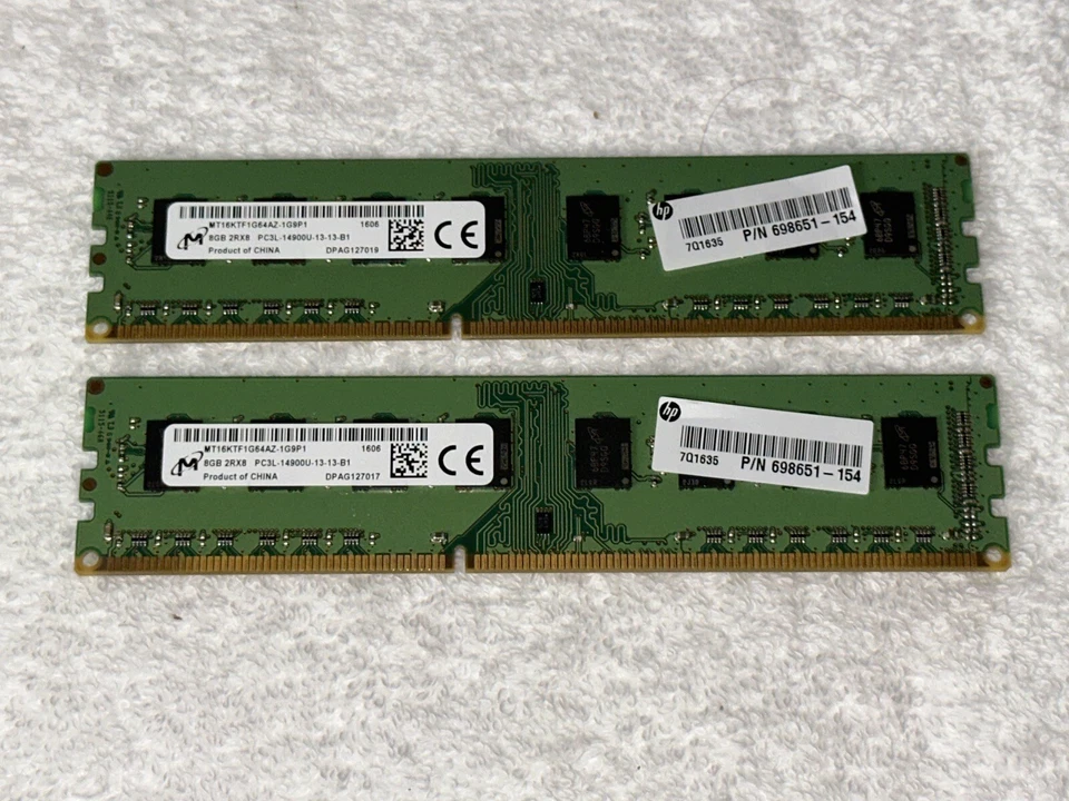 Micron 16GB (2x8GB) 2Rx8 DDR3 | PC3L-14900U Desktop Ram | MT16KTF1G64AZ-1G9P1 | - Image 1 of 1