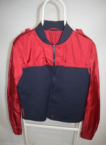 Bomber PRADA Linea Rossa Vintage Uomo Nylon Cotone Logo Tab Rosso Taglia 52