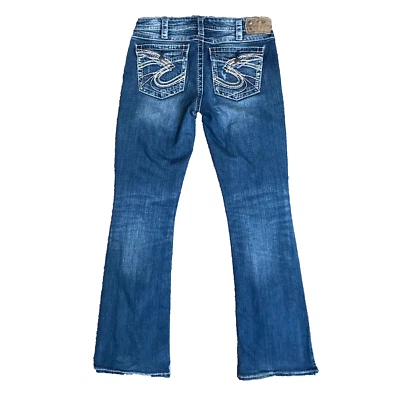 Pantalones de mezclilla plateados para mujer 30 Pioneer Bootcut bordado acampanado elástico 30x33 Foto 1 de 4