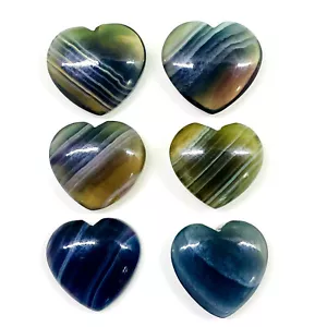 6 Pcs Natural Bi Color Fluorite 25-28mm Heart Cabochon Untreated Gemstones Lot - Picture 1 of 11