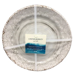 6 Cynthia Rowley Gray Melamine Dinner Plate Set Rustic Medallion Swirl Tuscan - Picture 1 of 4