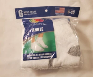 Fruit Of The Loom Men's Cushioned  Ankle Socks White   Size 6-12 6 PACK - Picture 1 of 2