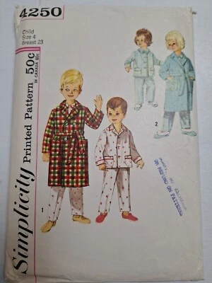 Robe Pajamas Sleep Boys Girls 4 Simplicity 4250 Sewing Pattern Cut VTG 60s Bath - Image 1 of 4