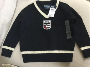 New Ralph Lauren Boys Heritage Wool Cricket V neck Sweater, Black Size 4, $140 - Picture 1 of 5