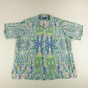 Vintage Polo Ralph Lauren Shirt Mens XXL Blue Green Paisley Silk Caldwell Camp ^ - Picture 1 of 9
