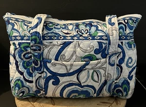 Vera Bradley Mediterranean Blue White Green Shoulder Bag Tote Retired - Picture 1 of 9