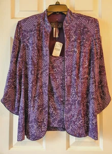 Neu mit Etikett Alex Evenings Damen-Set Größe M Midnight Orchid Pailletten 2-teilig Jacke & Tank - Bild 1 von 13