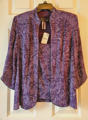 NWT ALEX Evening Womens M Midnight Orchid Sequined Party Cruise Jacket Tank Set - Image 1 of 4