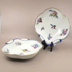 c1767 SEVRES Cobalt & Floral Pair Shell Form Lobed Dessert Dishes Antique 18c - Picture 1 of 12