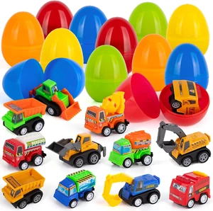 Pre Filled Easter Eggs with Vehicles - Set of 12 Colorful Surprise Eggs - Picture 1 of 12