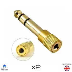 2x GOLD 3.5mm AUX Stereo Headphone Socket to 6.35mm Big Jack TRS Plug Adapter UK - Picture 1 of 6