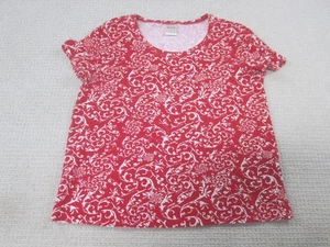 Blair Shirt Womens Small Red White Floral Scroll Print Short Sleeve Stretch - Picture 1 of 8