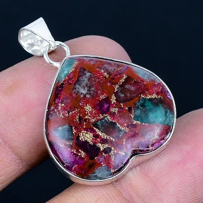 Colgante hecho a mano de 1,38" enchapado en plata 925 con rubí de cobre y zositio Foto 1 de 3