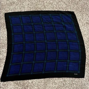 Bufanda de seda Bill Blass vintage pañuelo azul verde negro estampado a cuadros - Imagen 1 de 4