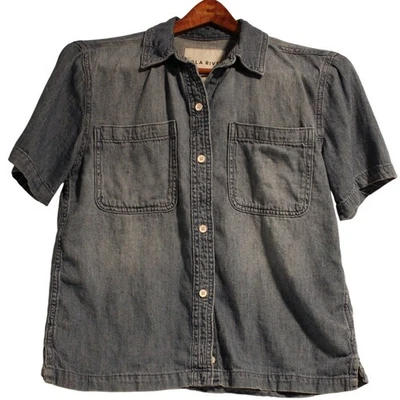 Camisa de mezclilla Lola River manga corta con botones bolsillos pequeños Foto 1 de 3