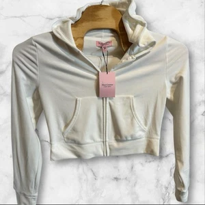 NUEVO CON ETIQUETAS JUICY COUTURE Velour OG Bling Chándal Sudadera con Capucha Crema Soda Blanco Grande - Imagen 1 de 4
