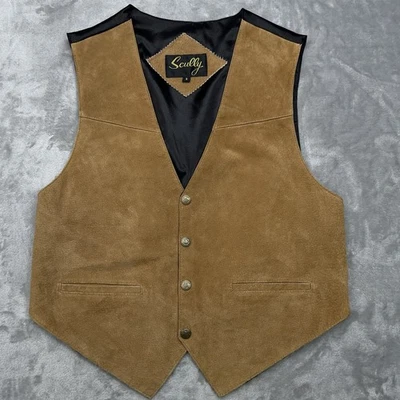 Chaleco de Gamuza SCULLY Para Hombre Pequeño Western Botón a Presión Cuero Rodeo Chaleco Marrón Foto 1 de 4