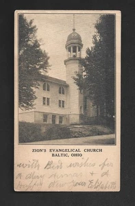 POSTAL CARD SHOWING THE ZION'S EVANGELICAL CHURCH IN BALTIC, OHIO - Mailed 1925 - Picture 1 of 2