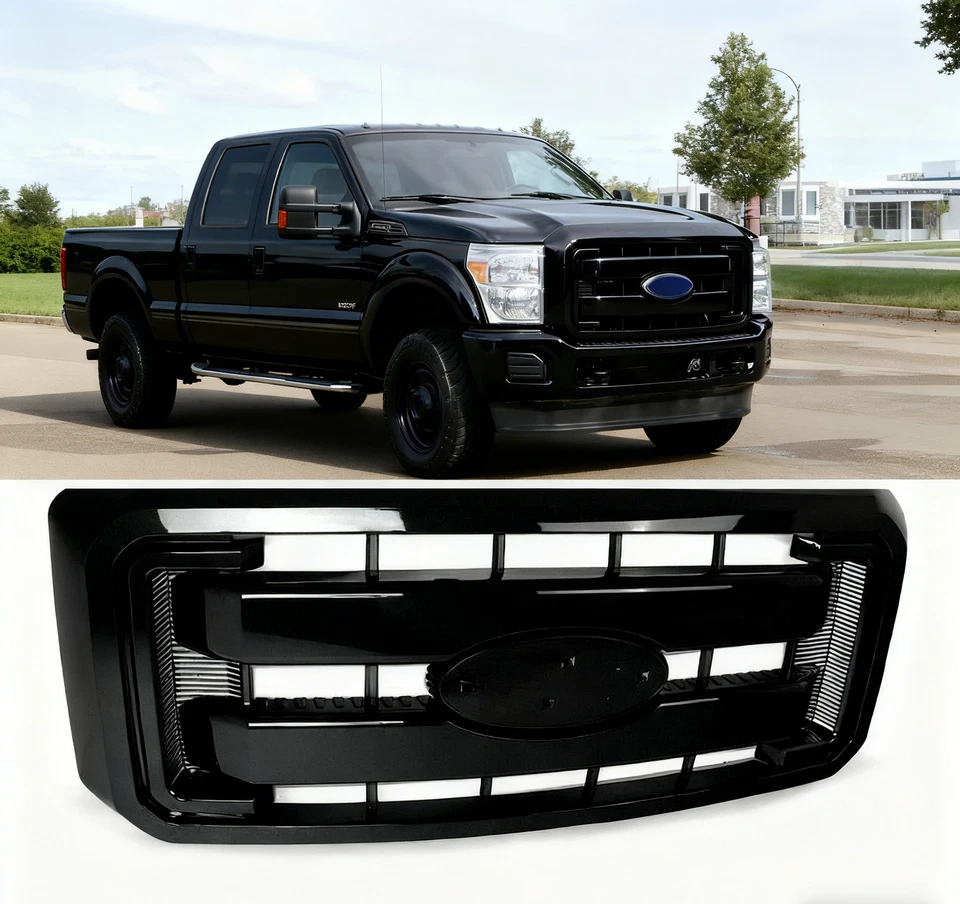 Gloss Black Front Grille  Fit For Ford 2011-2016 F250 F350 F450 F550 Super Duty Foto 1 de 4