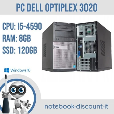 PC DELL OPTIPLEX 3020 MT  Cpu i5-4590 Ram 8 Gb SSD 120Gb Windows 10 Pro GRADO B - Immagine 1 di 4