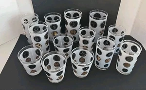 Libbey Juego De 13 Vasos Esmerilados Barware Monedas Doradas Y Negras Estilo MCM Retro - Imagen 1 de 14