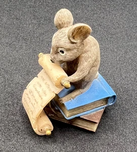 Vintage Mouse Figurine Reading Scroll on Books Miniature Figurine - Picture 1 of 10