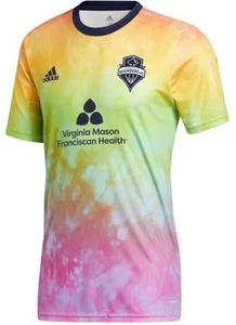 2021 Seattle Sounders FC Pride Prematch Jersey Adidas L - Picture 1 of 3