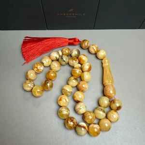 Handmade Oreo Amber Tasbih Misbaha Islamic Prayer Beads 13.4mm 56.8g - Picture 1 of 3